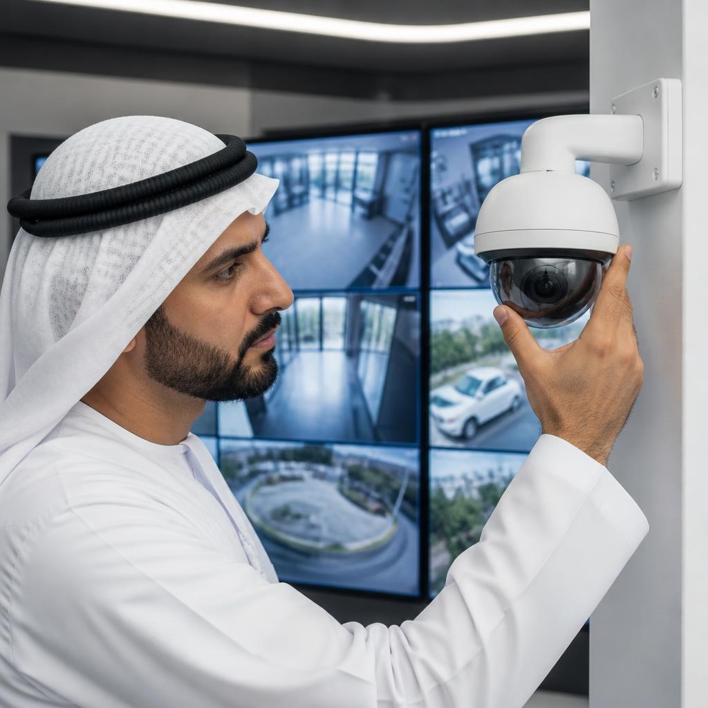 مهندس أمن يراجع تركيب كاميرات المراقبة